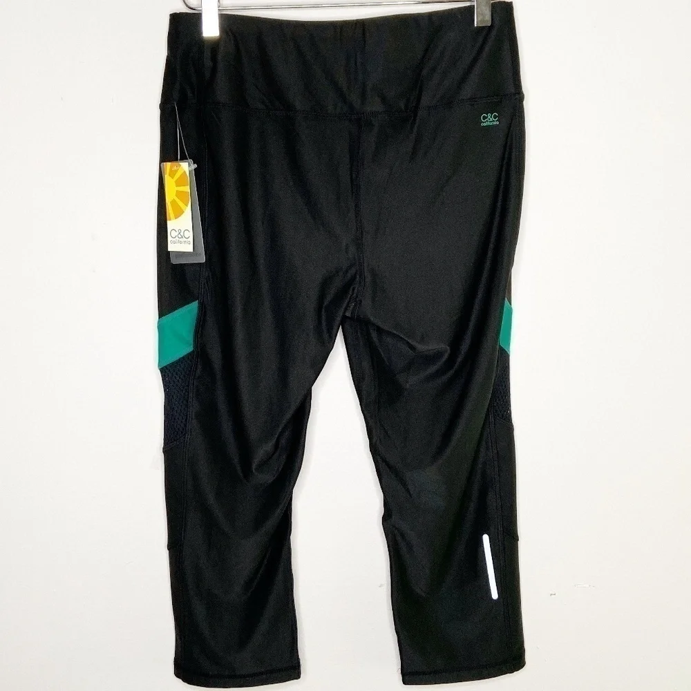 C&C CALIFORNIA | Black & Teal Capri Workout Pants